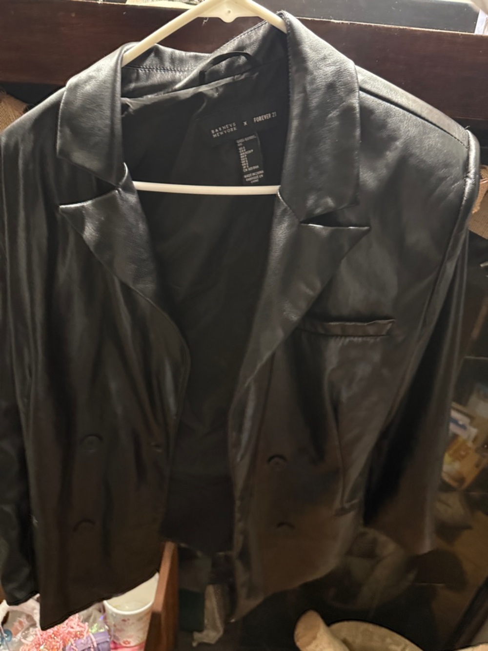 Forever 21 Black Faux Leather Double-Breasted Blazer